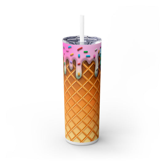 Dripping Ice Cream Waffle Cone - SleekSip Skinny 20oz Tumbler with Straw