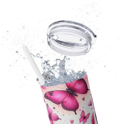 Pink Flowers and Butterflies - SleekSip Skinny 20oz Tumbler with Straw