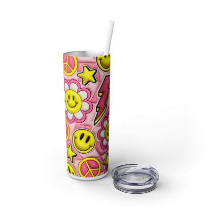 3D Inflated Groovy Design - SleekSip Skinny 20oz Tumbler with Straw