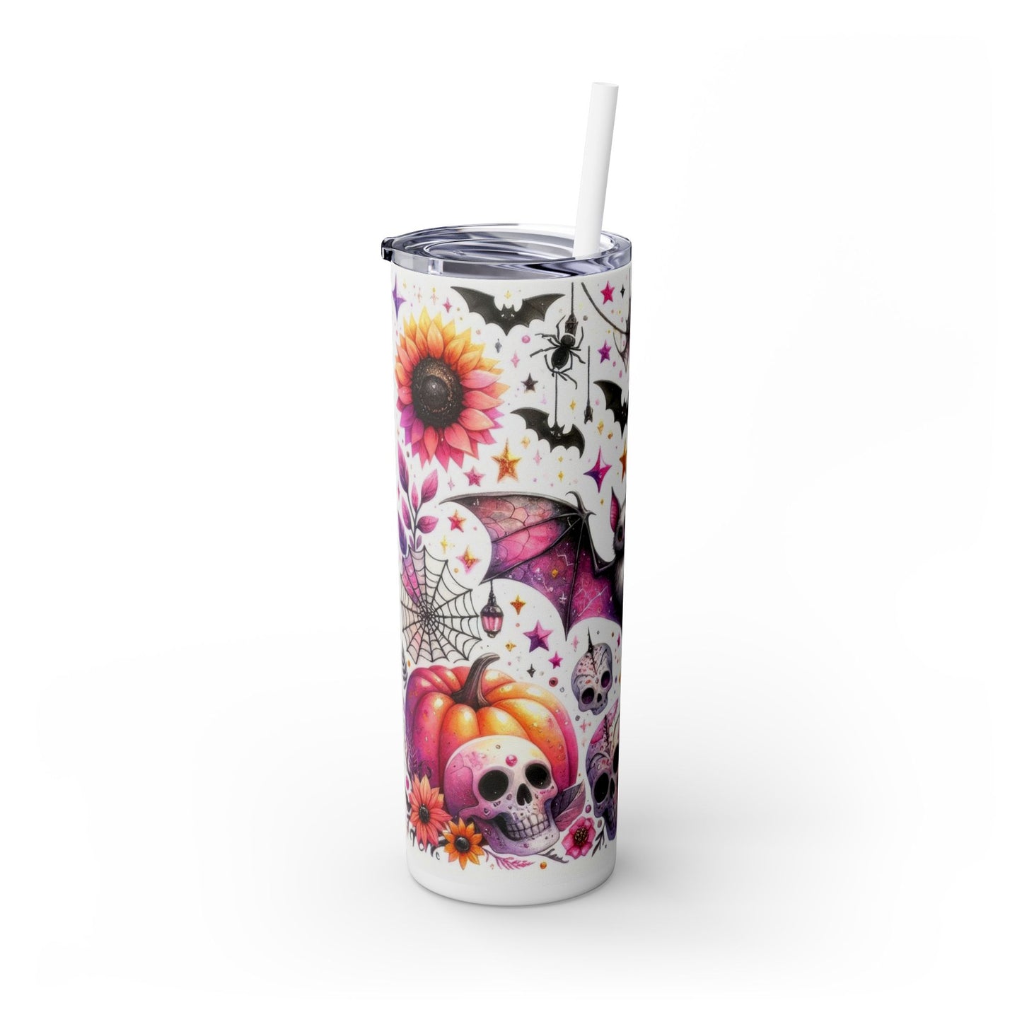 Halloween Bat and Skulls - SleekSip Skinny 20oz Tumbler with Straw