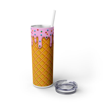 Dripping Ice Cream Waffle Cone - SleekSip Skinny 20oz Tumbler with Straw