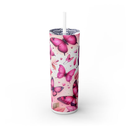 Pink Flowers and Butterflies - SleekSip Skinny 20oz Tumbler with Straw