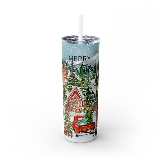 Merry Christmas Cottage - SleekSip Skinny 20oz Tumbler with Straw