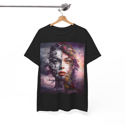 Duality of Nature T-Shirt – Embrace the beauty of contrast with this surreal portrait blending earth and sky, life and decay.- Express Delivery available