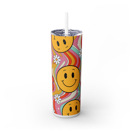 Flower Power Smiley Face - SleekSip Skinny 20oz Tumbler with Straw