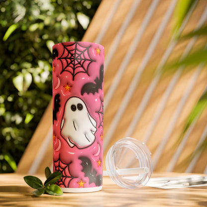 3D Inflated Pink Ghosts - SleekSip Skinny 20oz Tumbler with Straw