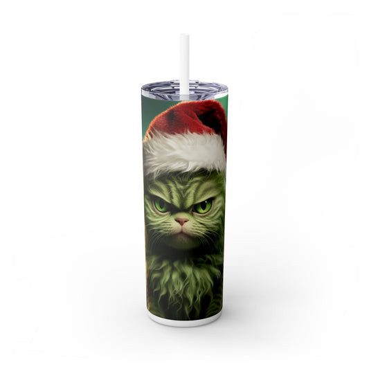 Cute Green Grinch Cat Christmas - SleekSip Skinny 20oz Tumbler with Straw