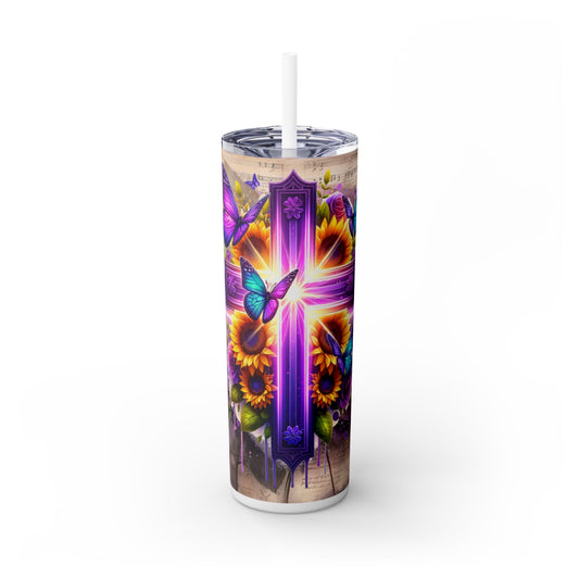 Beautiful Floral Cross - SleekSip Skinny 20oz Tumbler with Straw