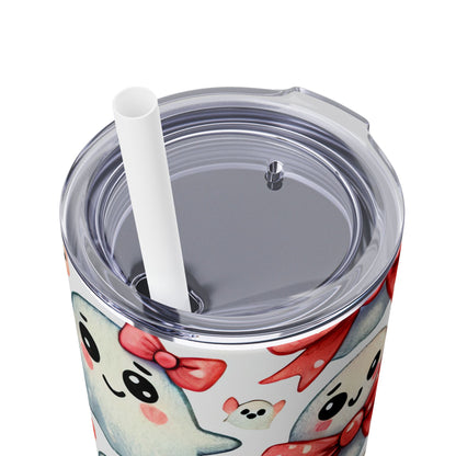 Cute Ghost Wearing A Bow - SleekSip Skinny 20oz Tumbler with Straw