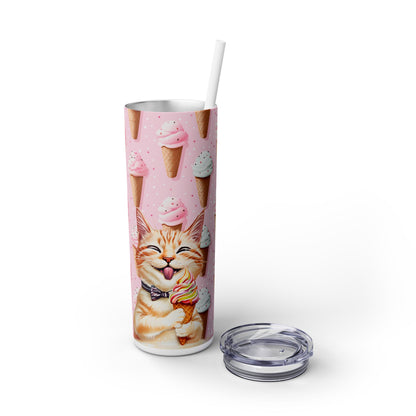 Happy Cat with Ice Cream Tumbler - Sip in Style with a Cool Kitty Twist