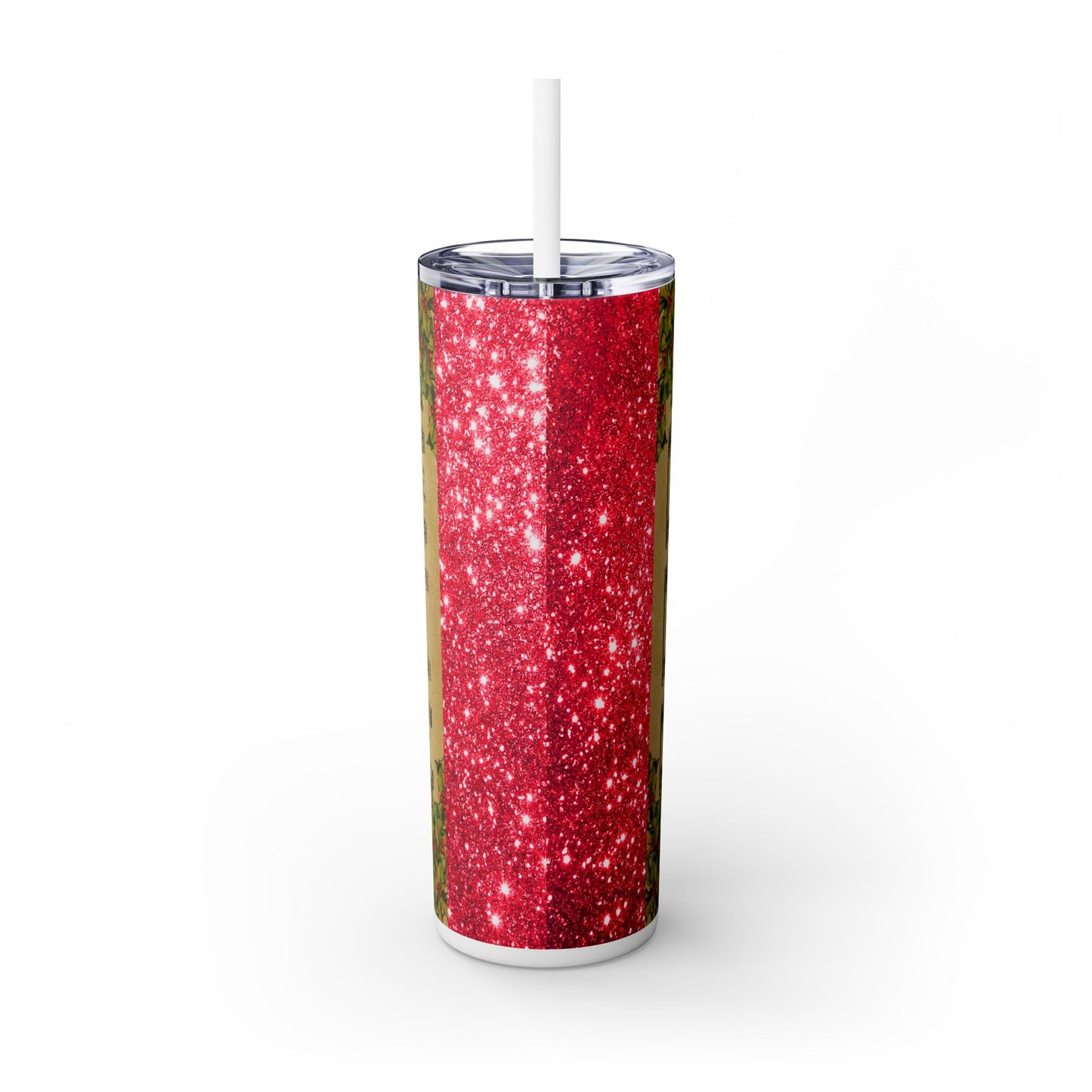 Christmas Music Notes with Red Sparkles - SleekSip Skinny 20oz Tumbler with Straw