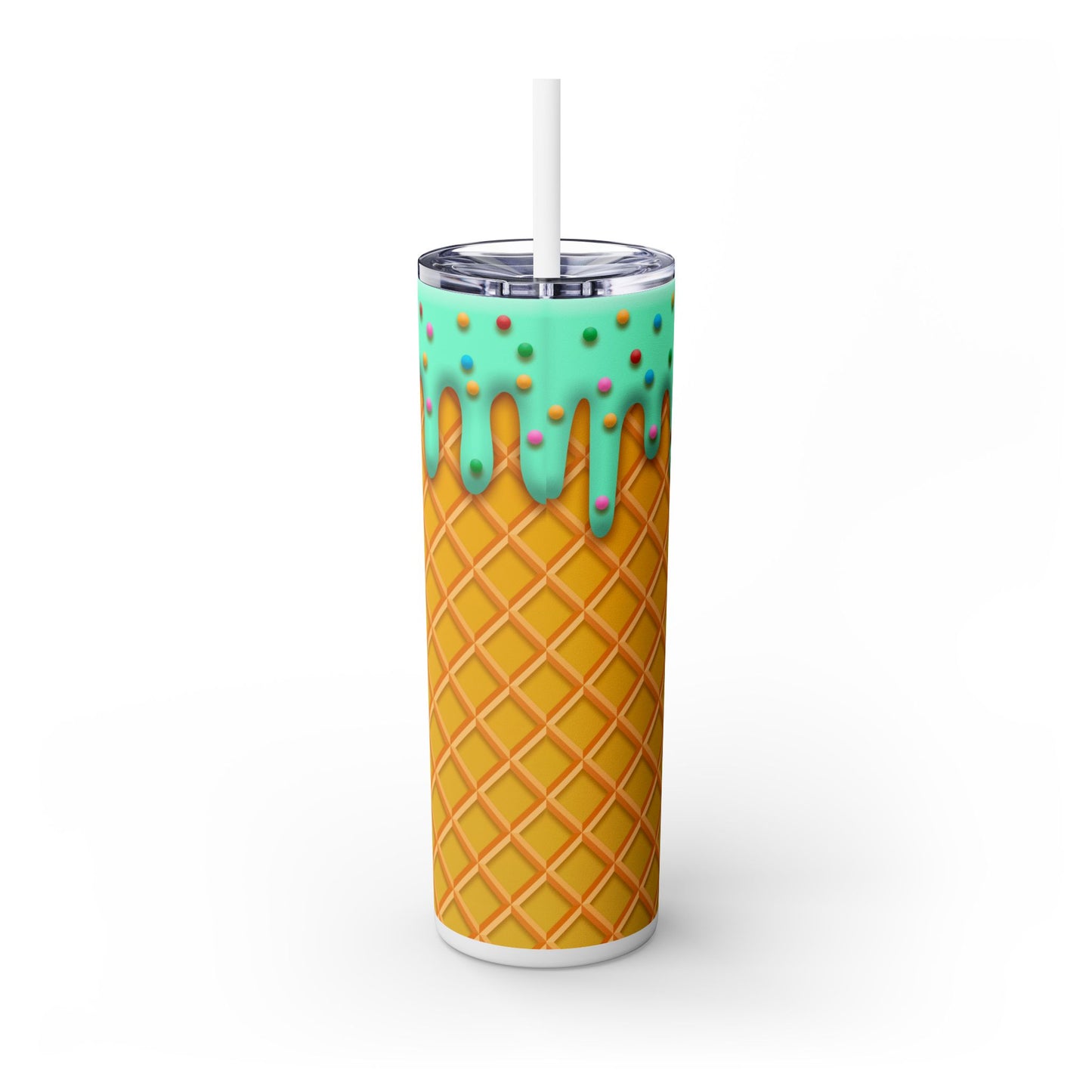 Dripping Ice Cream Waffle Cone - SleekSip Skinny 20oz Tumbler with Straw