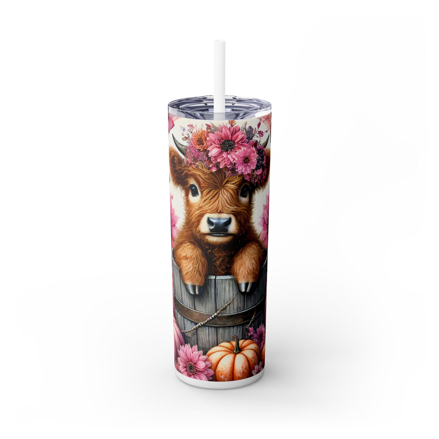 Cute Floral Pumpkin Cow - SleekSip Skinny 20oz Tumbler with Straw